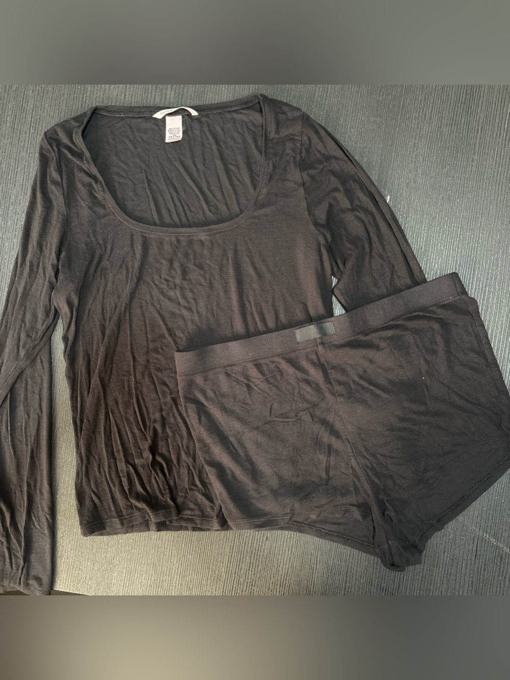 Victoria's Secret Black Long Sleeve Sleep Top and Shorts Set
